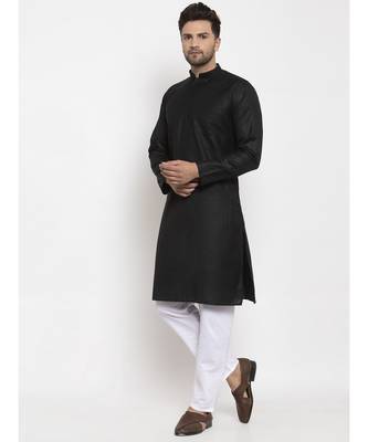 Men Black and White Cotton Solid Kurta with Pyjamas 1