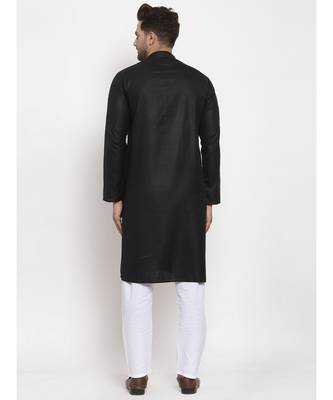 Men Black and White Cotton Solid Kurta with Pyjamas 4