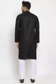 Men Black and White Cotton Solid Kurta with Pyjamas