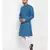 Men Blue and White Cotton Solid Kurta with Pyjamas