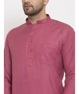 Men Coral and White Cotton Solid Kurta with Pyjamas 2