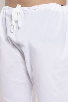 Men White and White Cotton Solid Kurta with Pyjamas