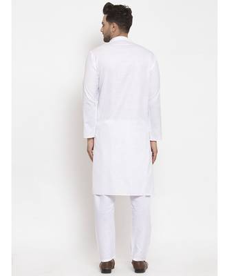 Men White and White Cotton Solid Kurta with Pyjamas 2