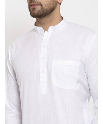 Men White and White Cotton Solid Kurta with Pyjamas 3