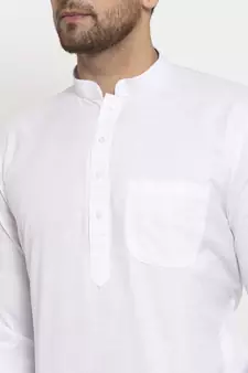 Men White and White Cotton Solid Kurta with Pyjamas