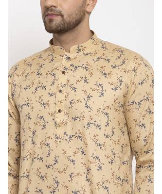 Men Beige and White Cotton Printed Kurta with Pyjamas 2