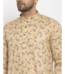 Men Beige and White Cotton Printed Kurta with Pyjamas