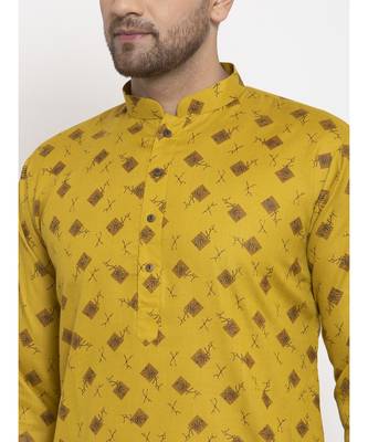 Men Olive and White Cotton Printed Kurta with Pyjamas 2