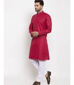 Men Pink and White Cotton Printed Kurta with Pyjamas