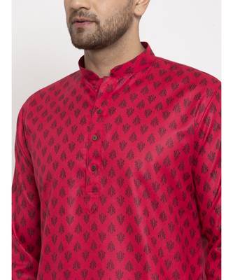 Men Pink and White Cotton Printed Kurta with Pyjamas 3