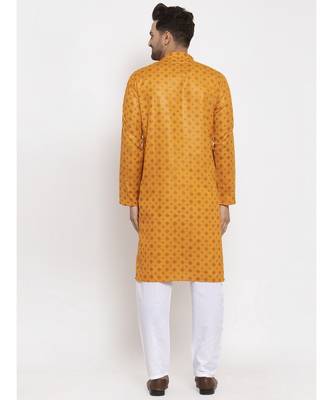 Men Mustard and White Cotton Printed Kurta with Pyjamas 4