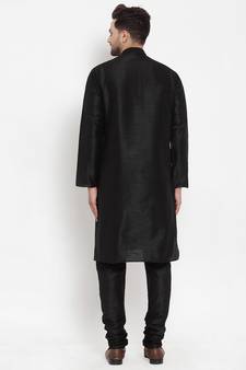 Men Black Silk Kurta with Churidar