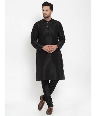 Men Black Silk Kurta with Churidar 3