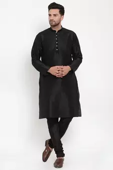 Men Black Silk Kurta with Churidar
