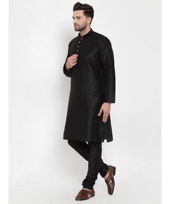 Men Black Silk Kurta with Churidar 4
