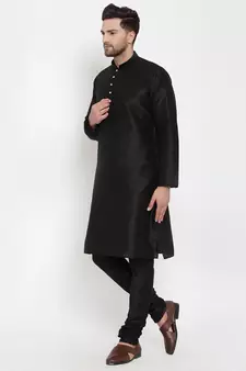 Men Black Silk Kurta with Churidar