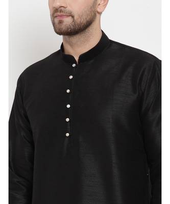 Men Black Silk Kurta with Churidar 5