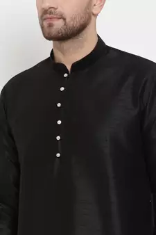 Men Black Silk Kurta with Churidar