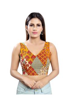Women's Cotton Blend Elbow Sleeves Saree Blouse