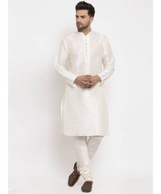 Men Cream Silk Kurta with Churidar 3