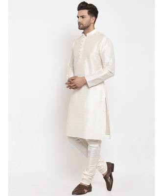 Men Cream Silk Kurta with Churidar 1