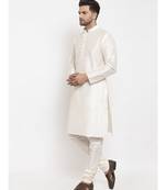 Men Cream Silk Kurta with Churidar