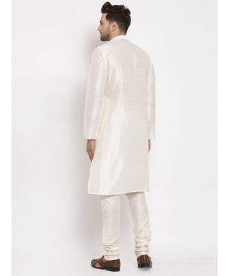 Men Cream Silk Kurta with Churidar 4