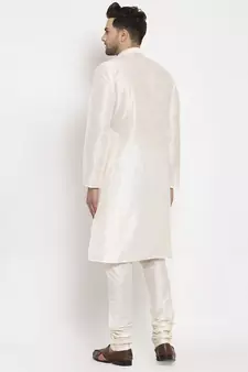 Men Cream Silk Kurta with Churidar