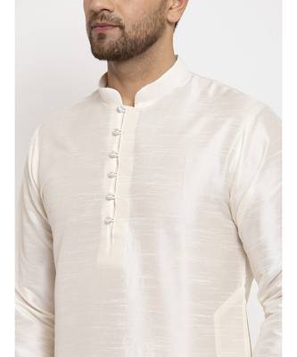 Men Cream Silk Kurta with Churidar 5
