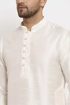 Men Cream Silk Kurta with Churidar