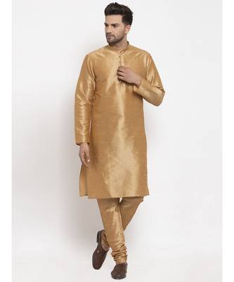 Men Gold Silk Kurta with Churidar 3