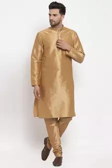Men Gold Silk Kurta with Churidar