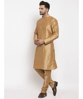 Men Gold Silk Kurta with Churidar 1