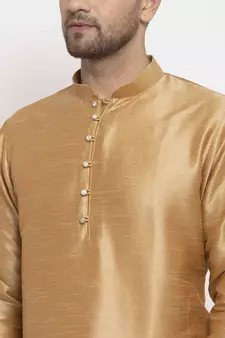 Men Gold Silk Kurta with Churidar