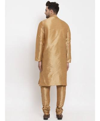 Men Gold Silk Kurta with Churidar 5