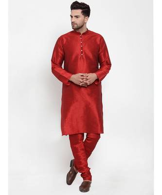 Men Maroon Silk Kurta with Churidar 3