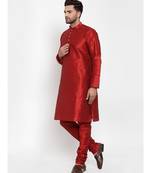 Men Maroon Silk Kurta with Churidar