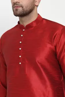 Men Maroon Silk Kurta with Churidar