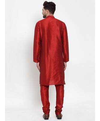 Men Maroon Silk Kurta with Churidar 5
