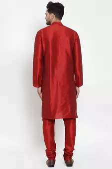 Men Maroon Silk Kurta with Churidar