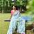 Sky blue printed linen saree with blouse