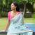 Sky blue printed linen saree with blouse