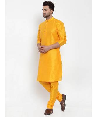 Men yellow Silk Kurta with Churidar 1