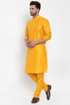 Men yellow Silk Kurta with Churidar