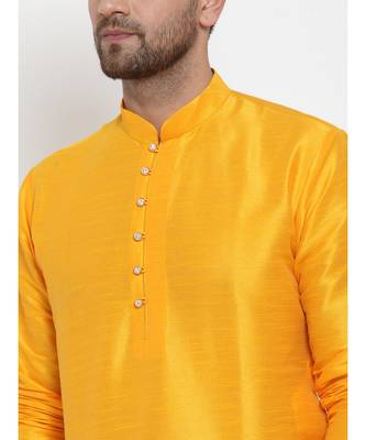 Men yellow Silk Kurta with Churidar 2
