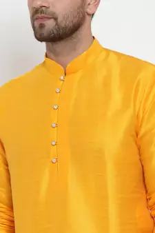 Men yellow Silk Kurta with Churidar