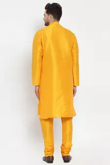 Men yellow Silk Kurta with Churidar
