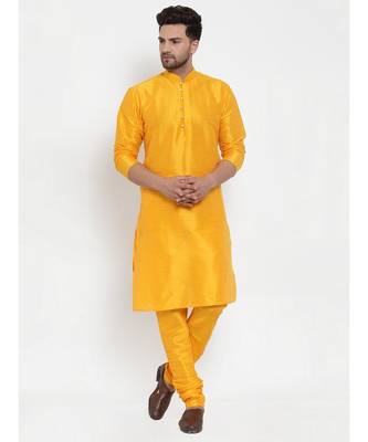Men yellow Silk Kurta with Churidar 5