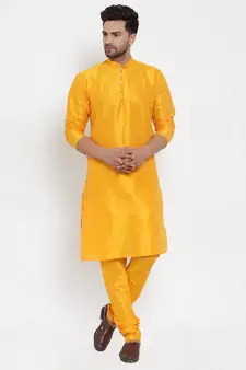 Men yellow Silk Kurta with Churidar