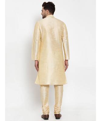 Men Beige Silk Kurta with Churidar 3